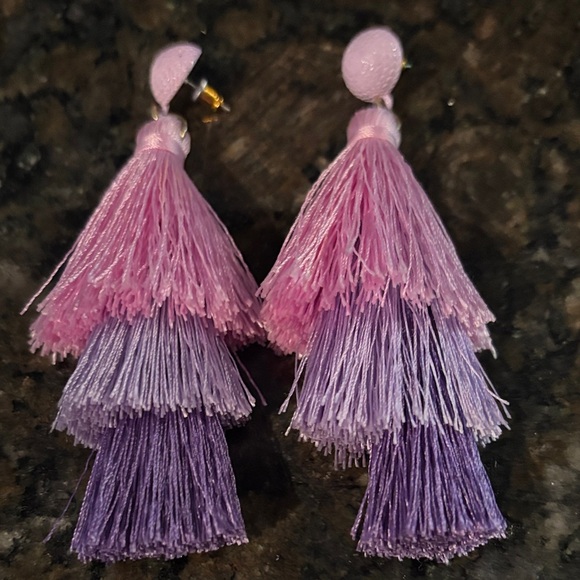 Vibrant Pink and Purple Tassel Earrings - Picture 1 of 3